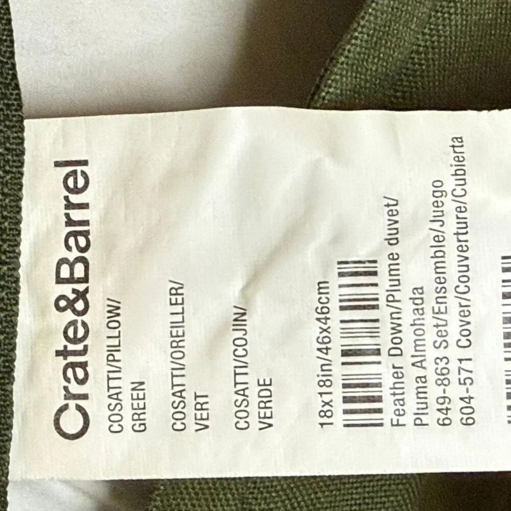 Crate & Barrel 2 green velvet pillows 18x18